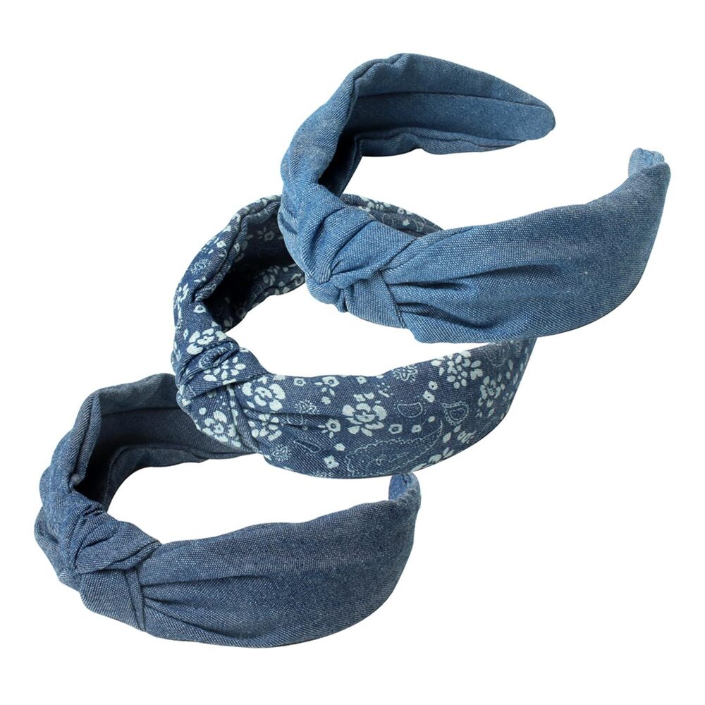 5626 3Pack Denim Knot Headband Wide Non Slip Knot Headbands , Girls